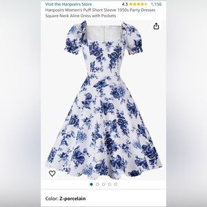 Hanpceirs Puff Short Sleeve 1950s Party Dresses Aline Dress with Pockets